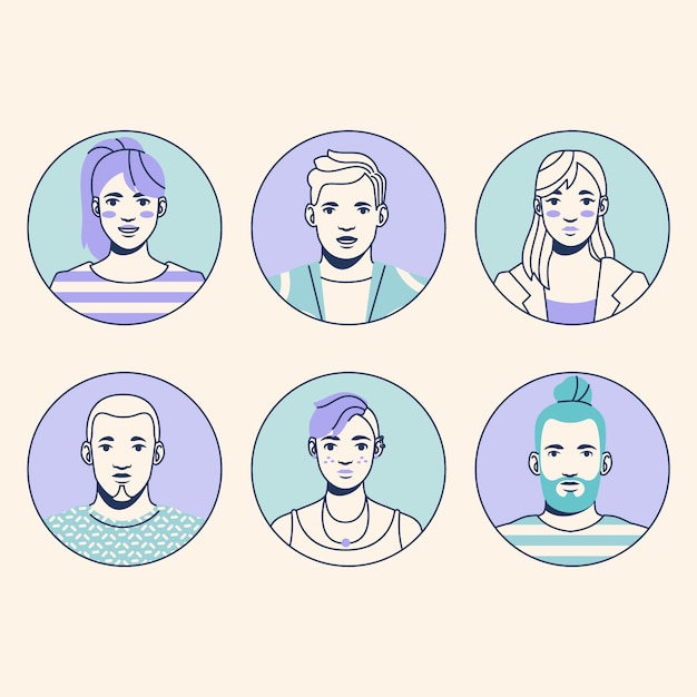 Hand drawn social media avatar illustration set