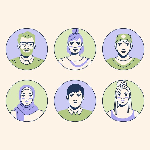 Hand drawn social media avatar illustration set