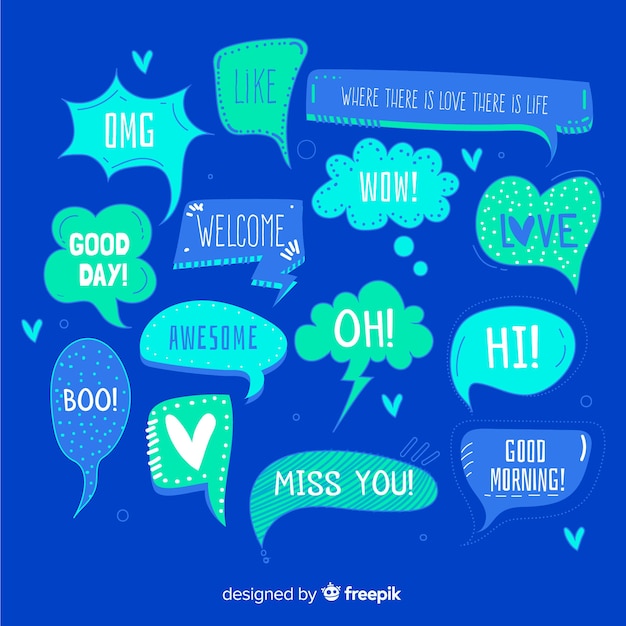 Free Vector hand drawn speech bubbles on blue background