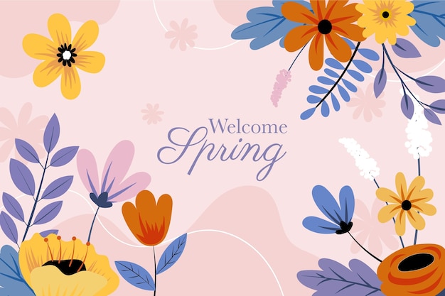 Hand drawn spring flowers background