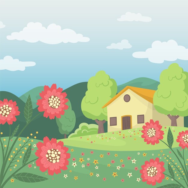 Hand drawn spring landscape concept