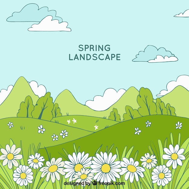 Free Vector hand drawn spring landscape