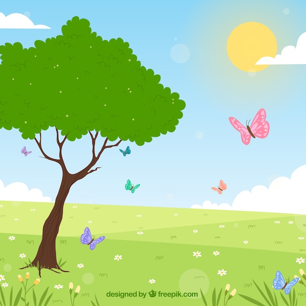 Free Vector hand drawn spring landscape