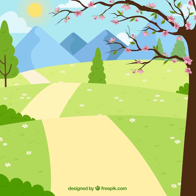 Free vector hand drawn spring landscape