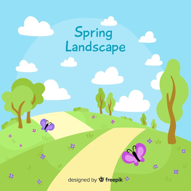 Free vector hand drawn spring landscape