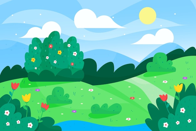 Free vector hand drawn spring landscape