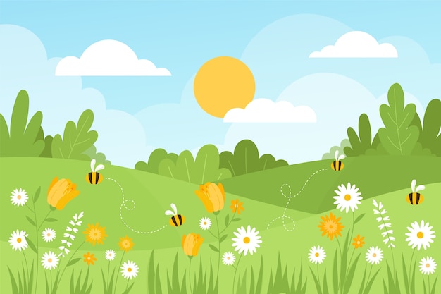 Free vector hand-drawn spring landscape