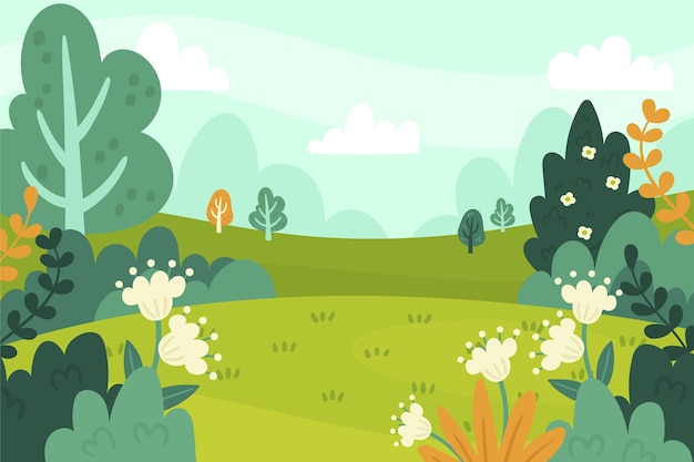 Free vector hand drawn spring landscape