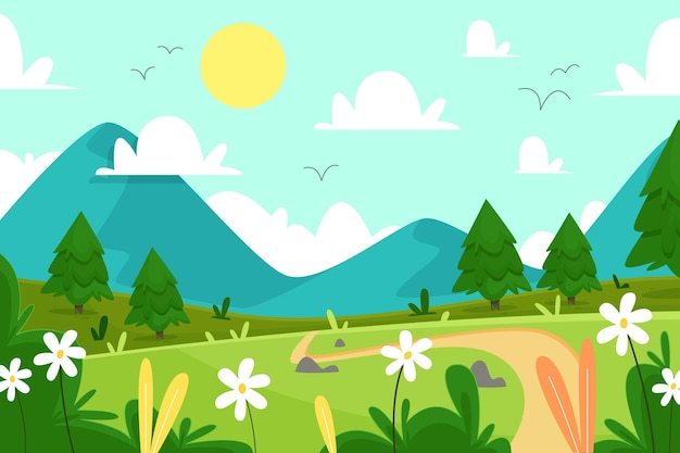 Free Vector hand drawn spring landscape