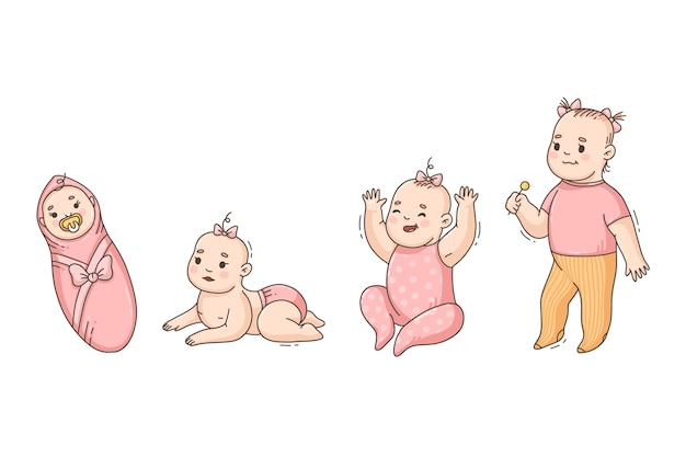 Free vector hand drawn stages of a baby girl