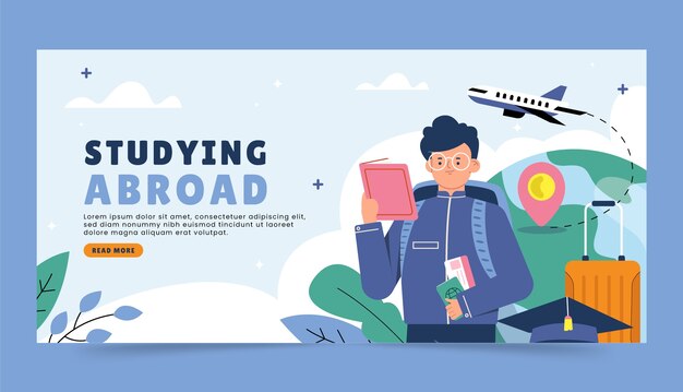 Hand drawn study abroad horizontal banner