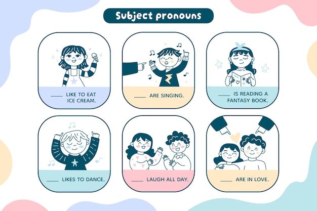 Free Vector hand drawn subject pronouns worksheet illustration