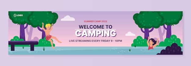 Free Vector hand drawn summer camp twitch banner