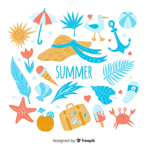 Free Vector hand drawn summer elements collection