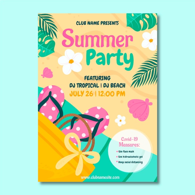 Free Vector hand drawn summer party vertical poster template