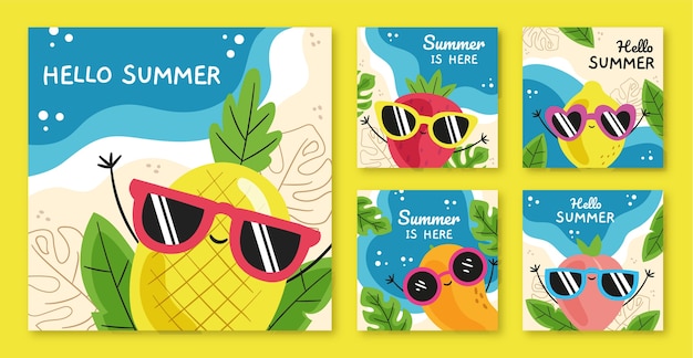 Free Vector hand drawn summer post collection