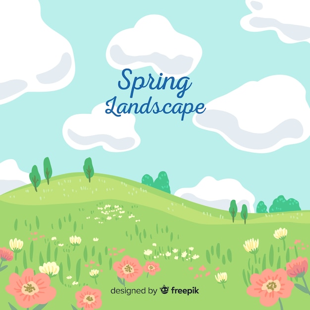 Hand drawn sunny field spring background