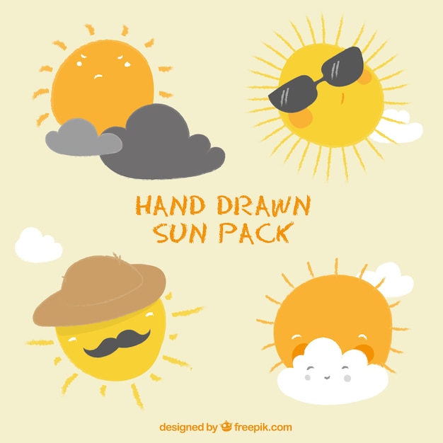 Free vector hand drawn suns pack