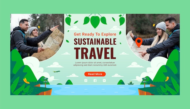 Free vector hand drawn sustainable travel horizontal banner