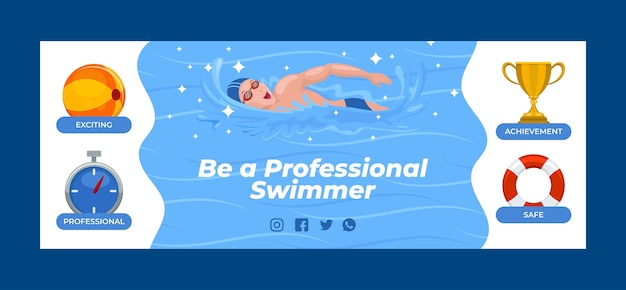 Free Vector hand drawn swimming lessons  facebook cover