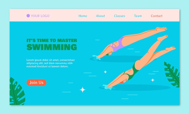 Free Vector hand drawn swimming lessons landing page