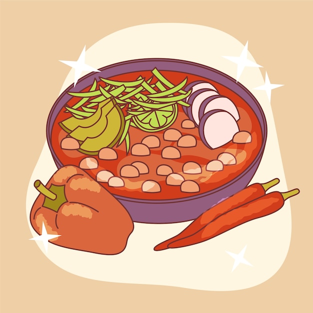 Hand drawn tasty pozole illustration