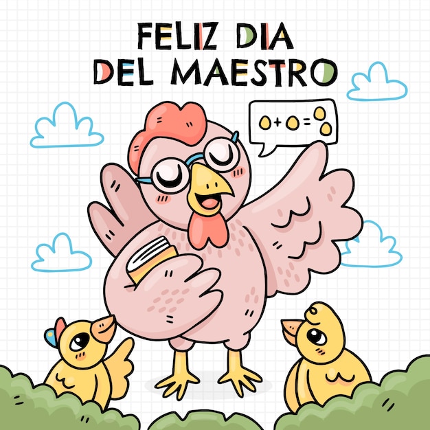 Hand drawn teacher's day illustration in spanish