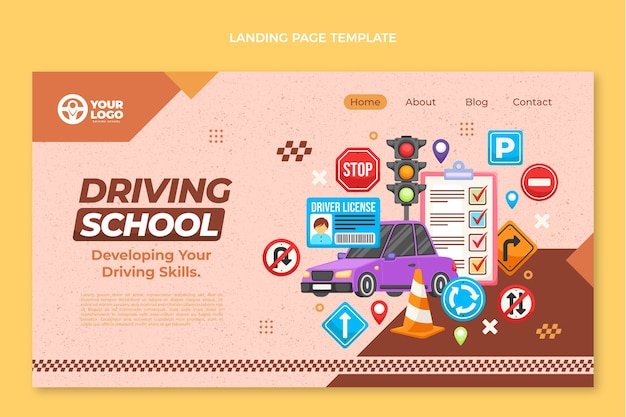 Free Vector hand drawn texture driving school landing page