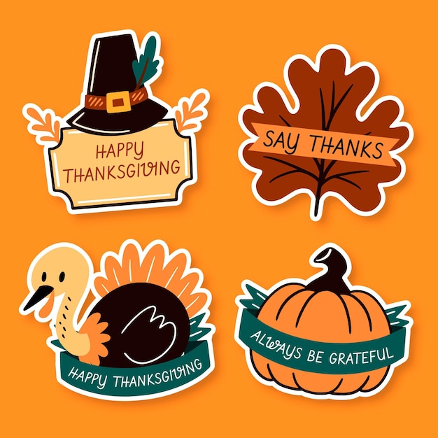 Hand drawn thanksgiving label collection