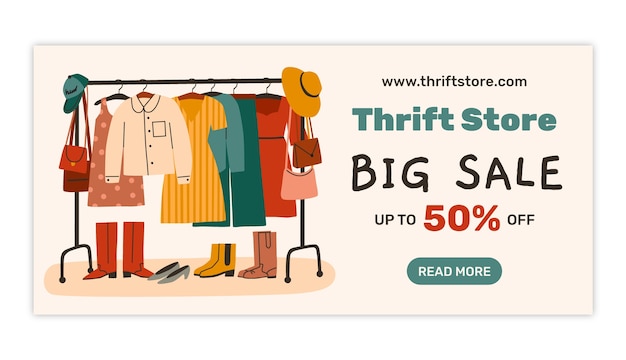 Free vector hand drawn thrift store horizontal banner