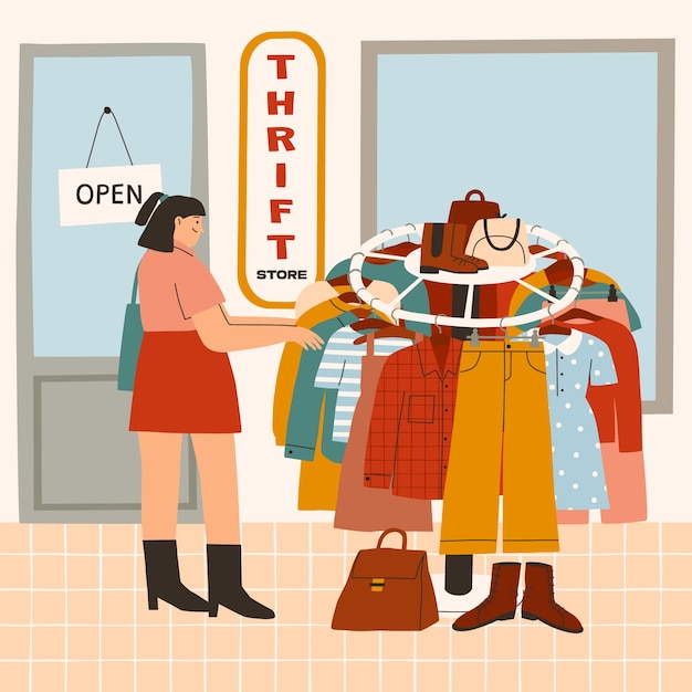 Hand drawn thrift store illustration