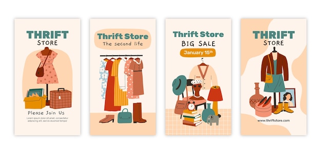 Free vector hand drawn thrift store instagram template