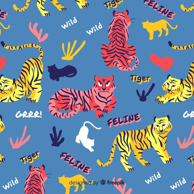 Free Vector hand drawn tiger pattern background