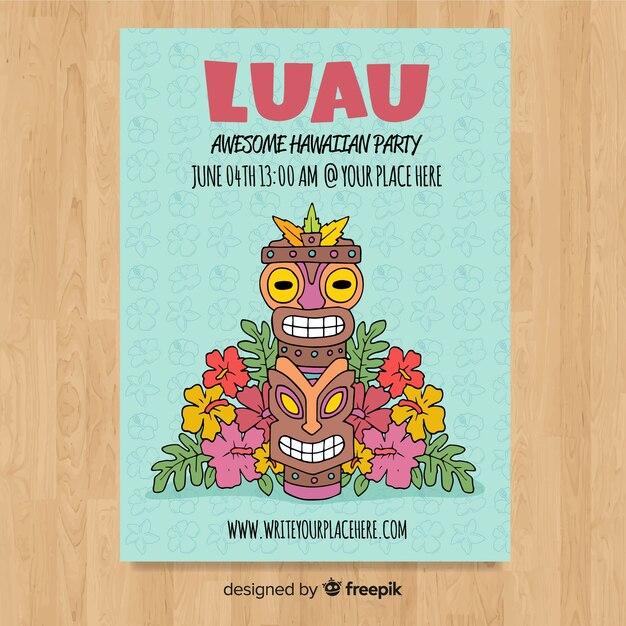 Hand drawn tiki mask luau poster template