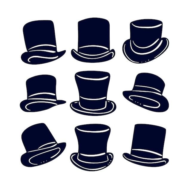 Free Vector hand drawn  top hat silhouette set