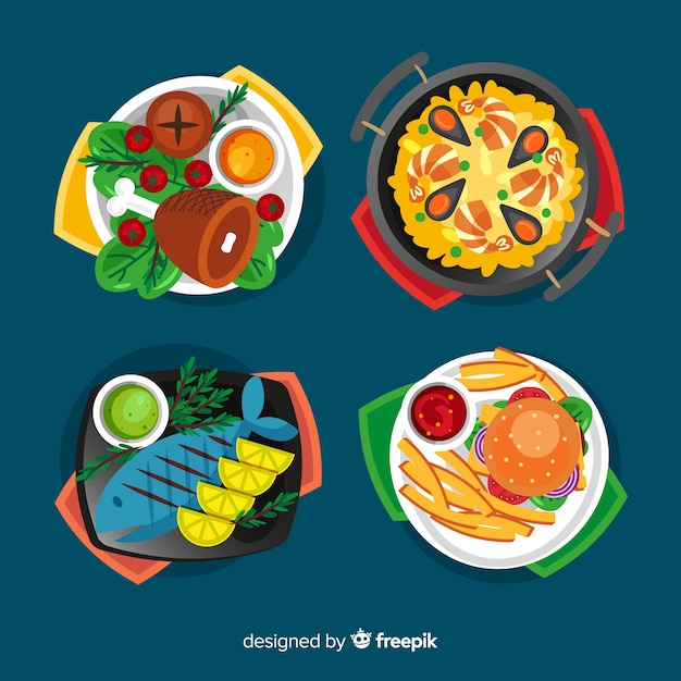 Free Vector hand drawn top view dishes