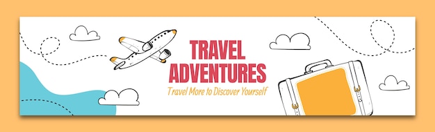 Hand drawn travel agency linkedin banner with plane