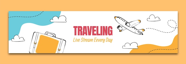 Hand drawn travel agency twitch banner with plane