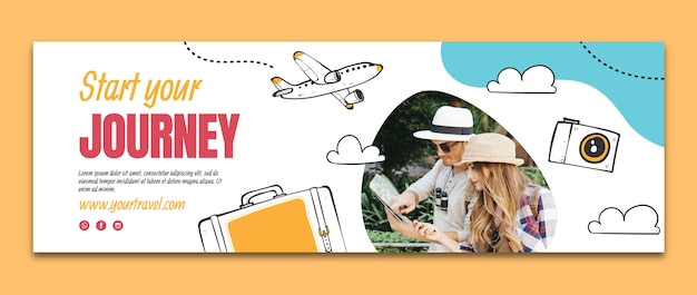 Hand drawn travel agency twitter header with plane