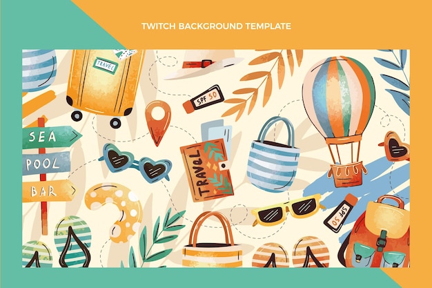 Free Vector hand drawn travel twitch background