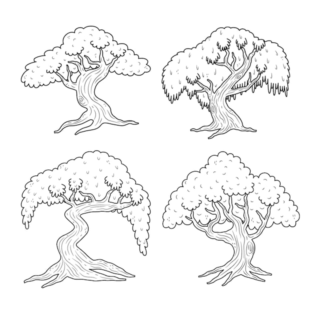 Free Vector hand drawn trees outline illustration