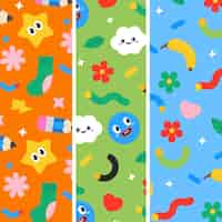 Free vector hand drawn trendy cartoon pattern collection