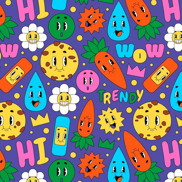 Free vector hand drawn trendy cartoon pattern design