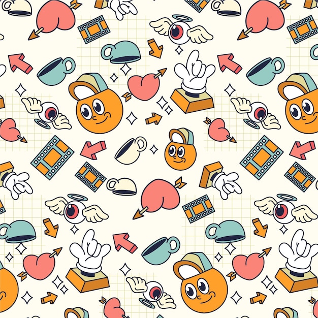 Free vector hand drawn trendy cartoon pattern