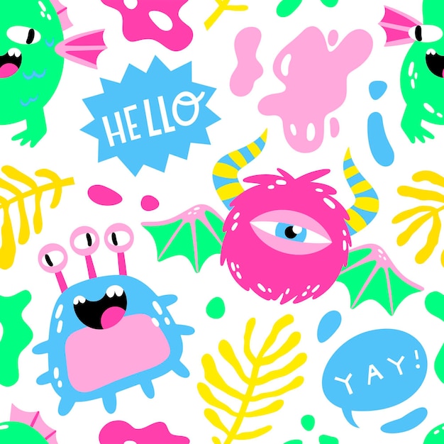 Free vector hand drawn trendy cartoon pattern