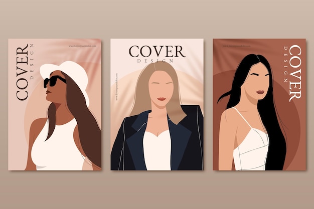 Hand drawn trendy fashion portraits covers collection