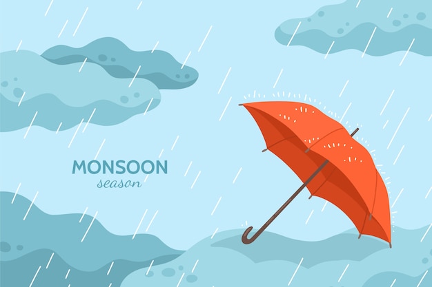 Hand drawn umbrella monsoon season background