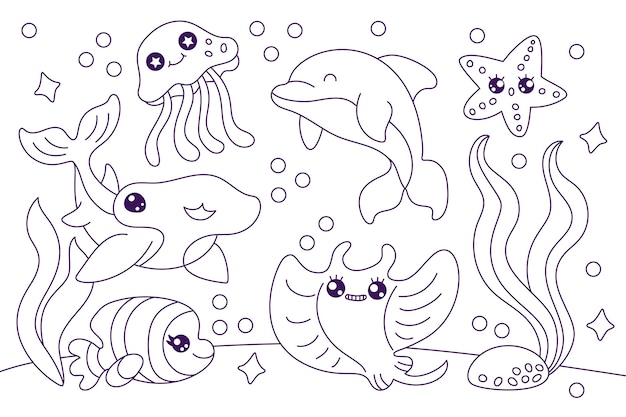 Free Vector hand drawn undersea coloring book illustration