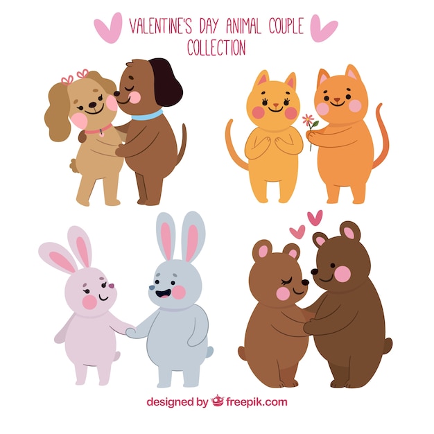 Free Vector hand drawn valentine's day animal couple collection