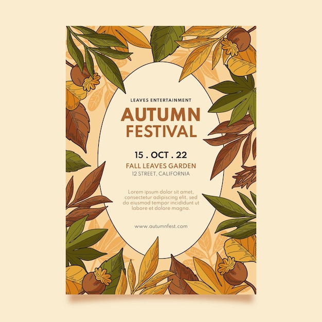 Hand drawn vertical autumn flyer template